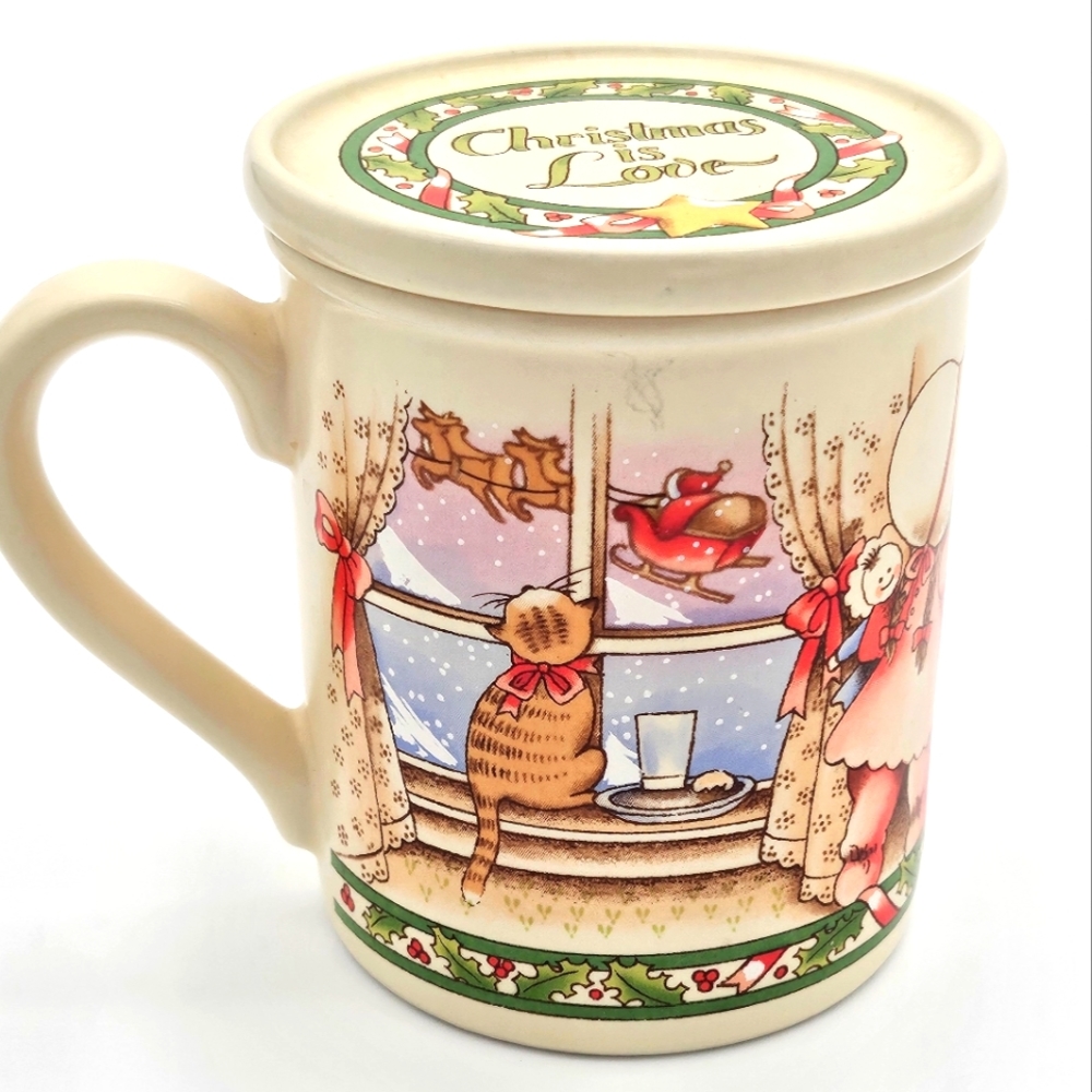 Vintage Watkins Country Kids Christmas Mug And Coaster Set